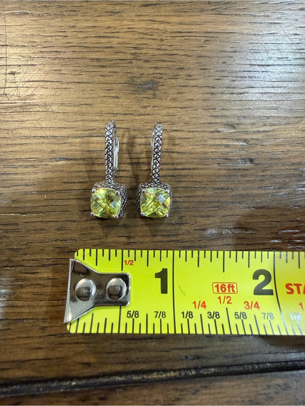 Source Unknown Silver Drop Earrings with Yellow Cushion Stones - Picture 4 of 8